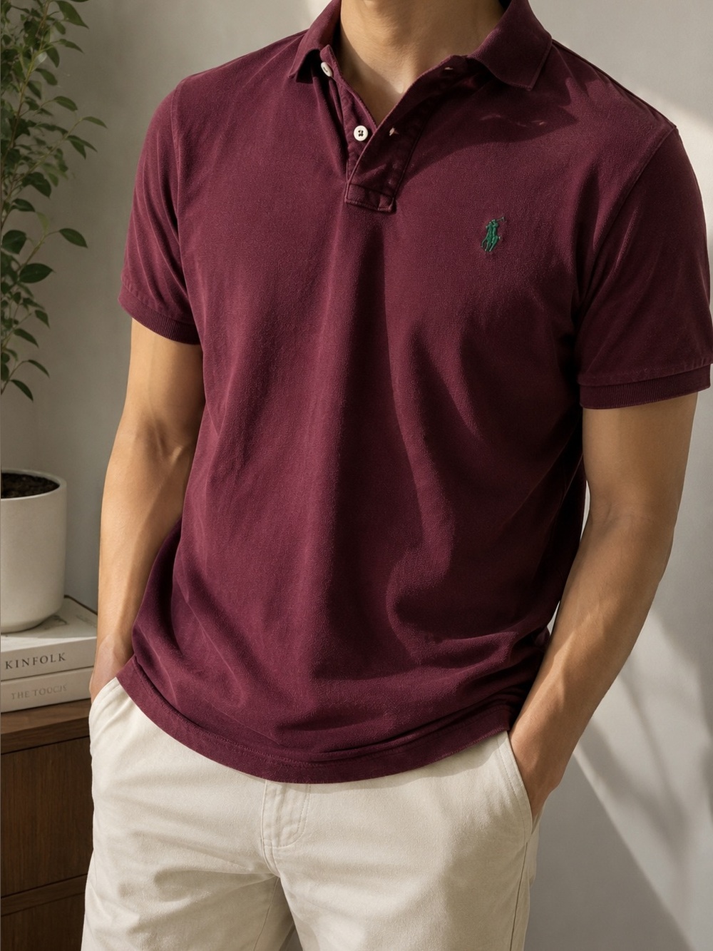 Polo Ralph Lauren Custom Slim Fit Burgundy Polo Shirt Men’s XL Green Pony luxury